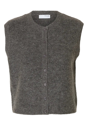 Tröjor/Koftor - Slflulu button o-neck vest – Medium grey melange